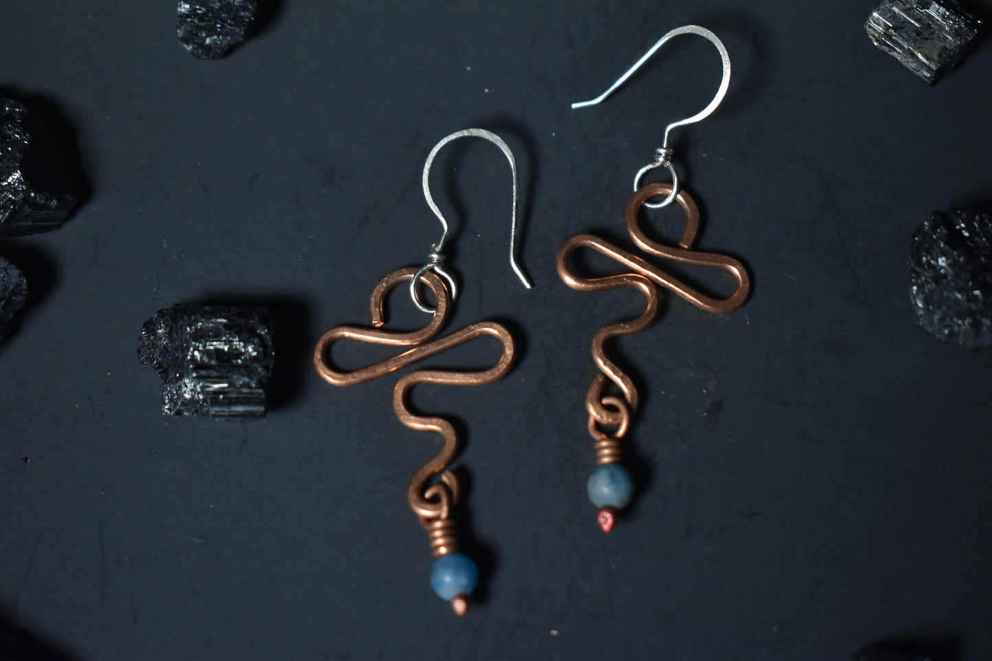 Apatite Artistic Ankh - Copper Earring with Sterling Hooks