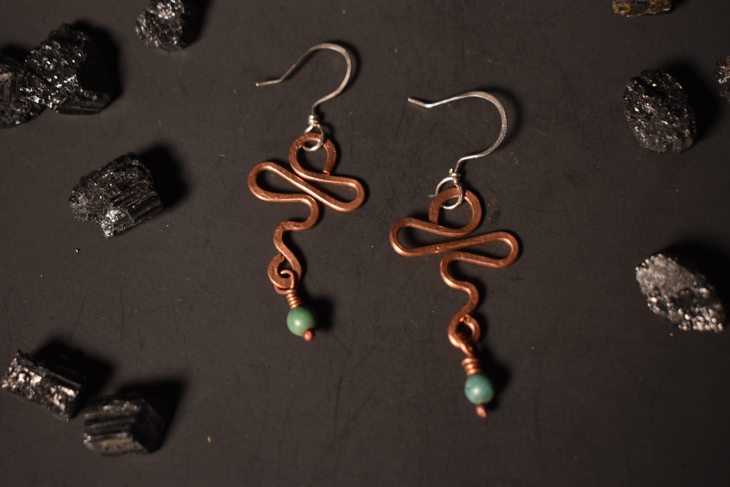 Turquoise Artistic Ankh - Copper Earring with Sterling Hooks