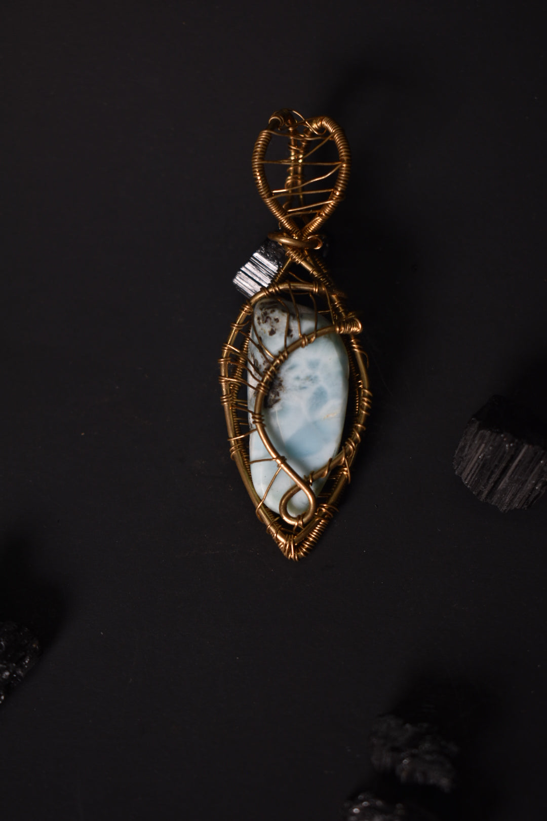 Larimar- Tidekeeper Brass Pendant