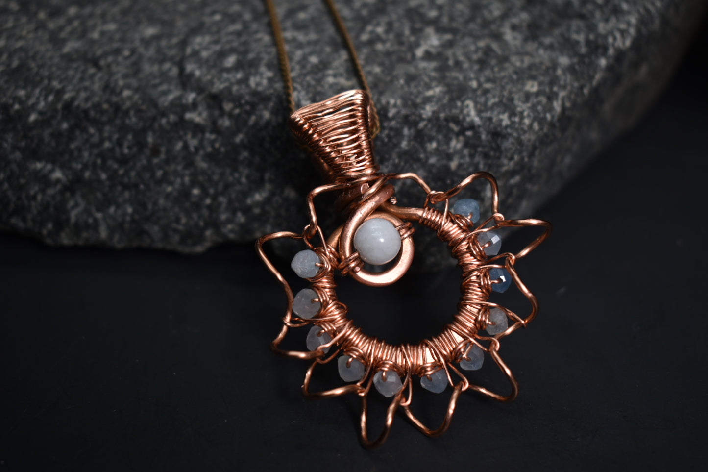 Aquamarine-Mandala- Copper Necklace