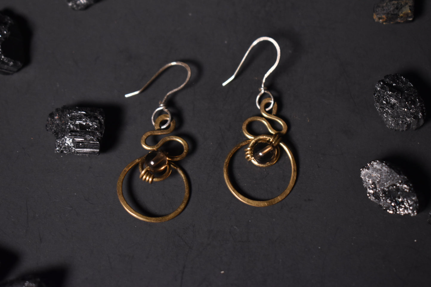 Smokey Quartz- Serpent’s Solar Gate: Twin Orbi Earrings
