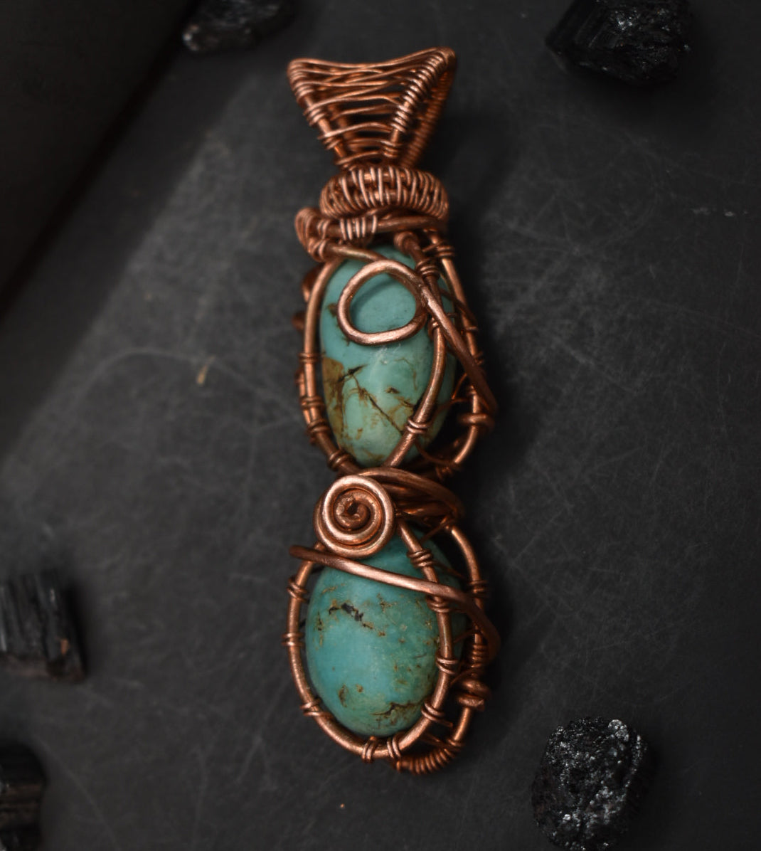 Turquoise-Solar Spiral Talisman: Copper Pendant Necklace - KOSMIK COLLECTIONS