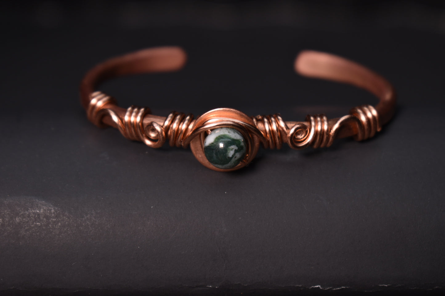 Moss Agate Orbit- Copper Half Cuff Bangles
