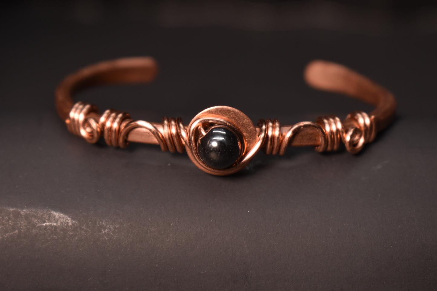 Hematite Orbit- Copper Half Cuff Bangles