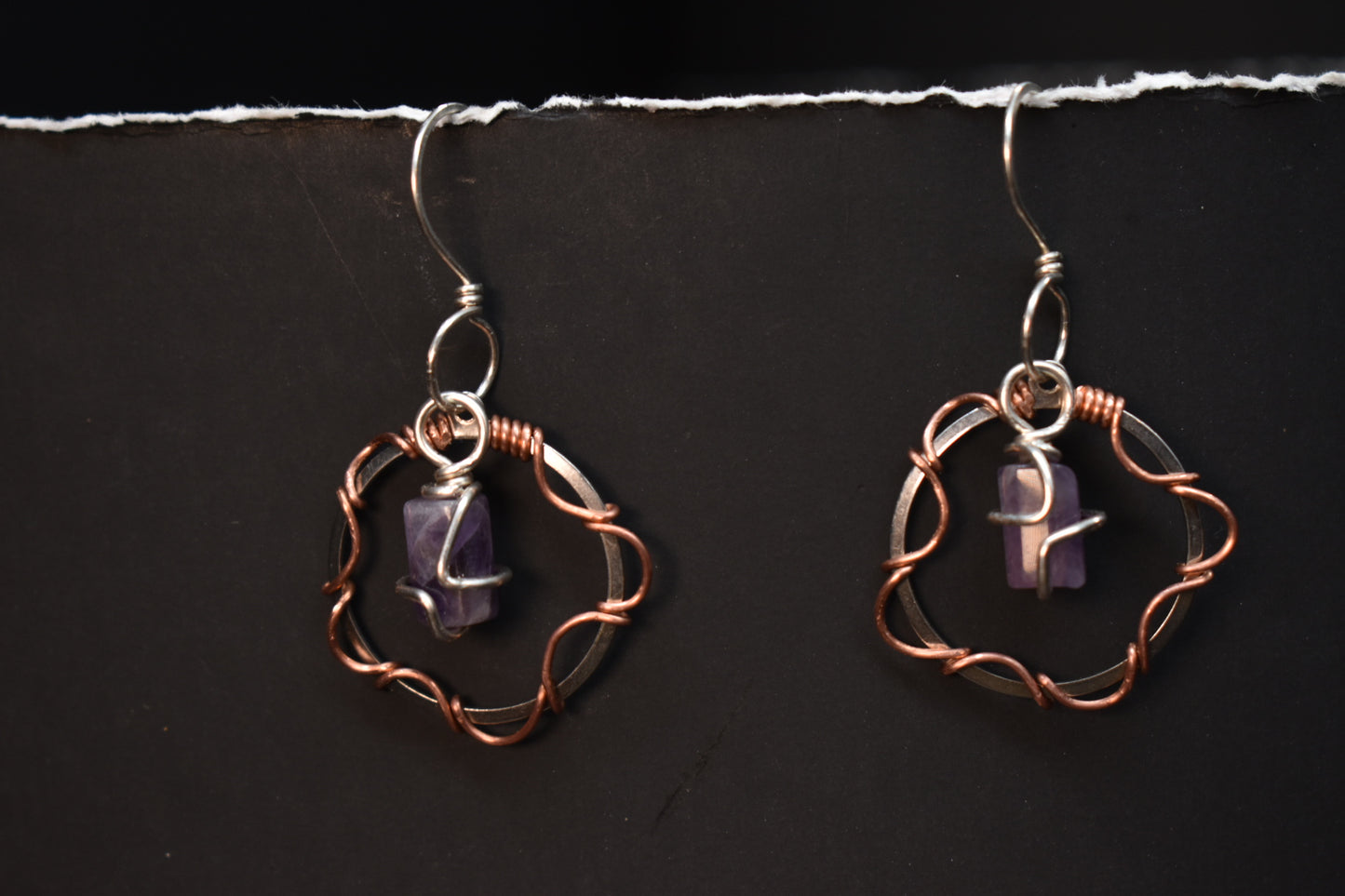 Amethyst- Inner Orbit Sterling Silver & copper Earrings