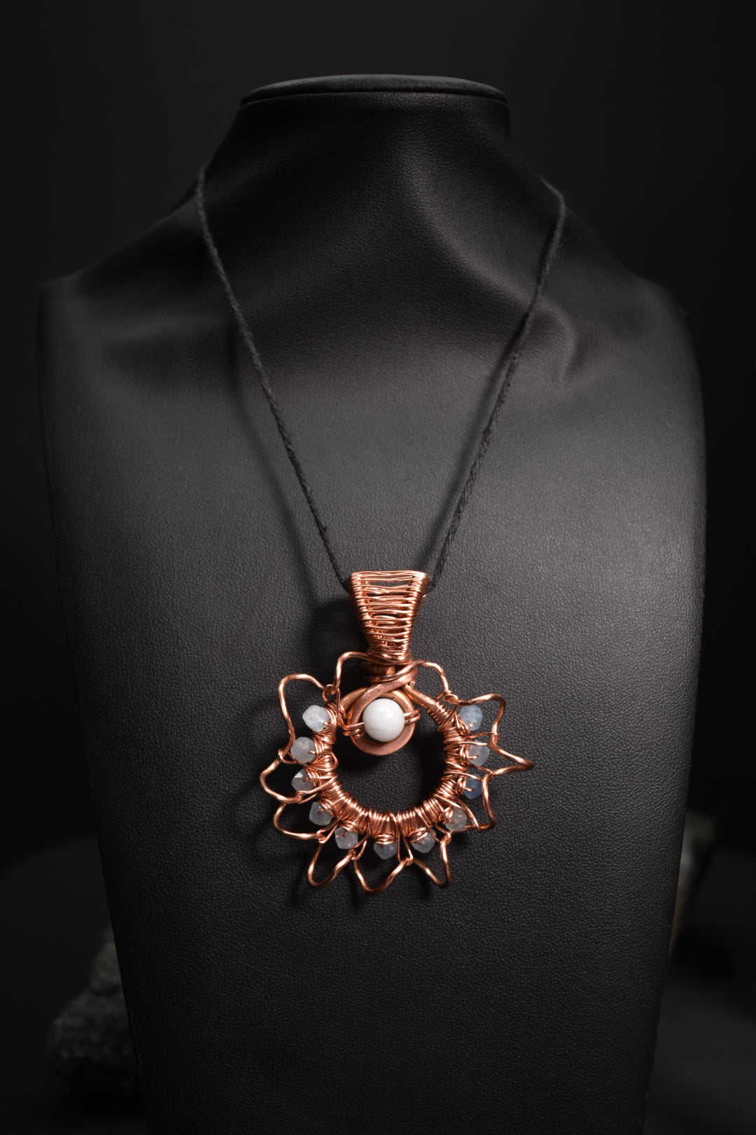Aquamarine-Mandala: Copper Pendant Necklace