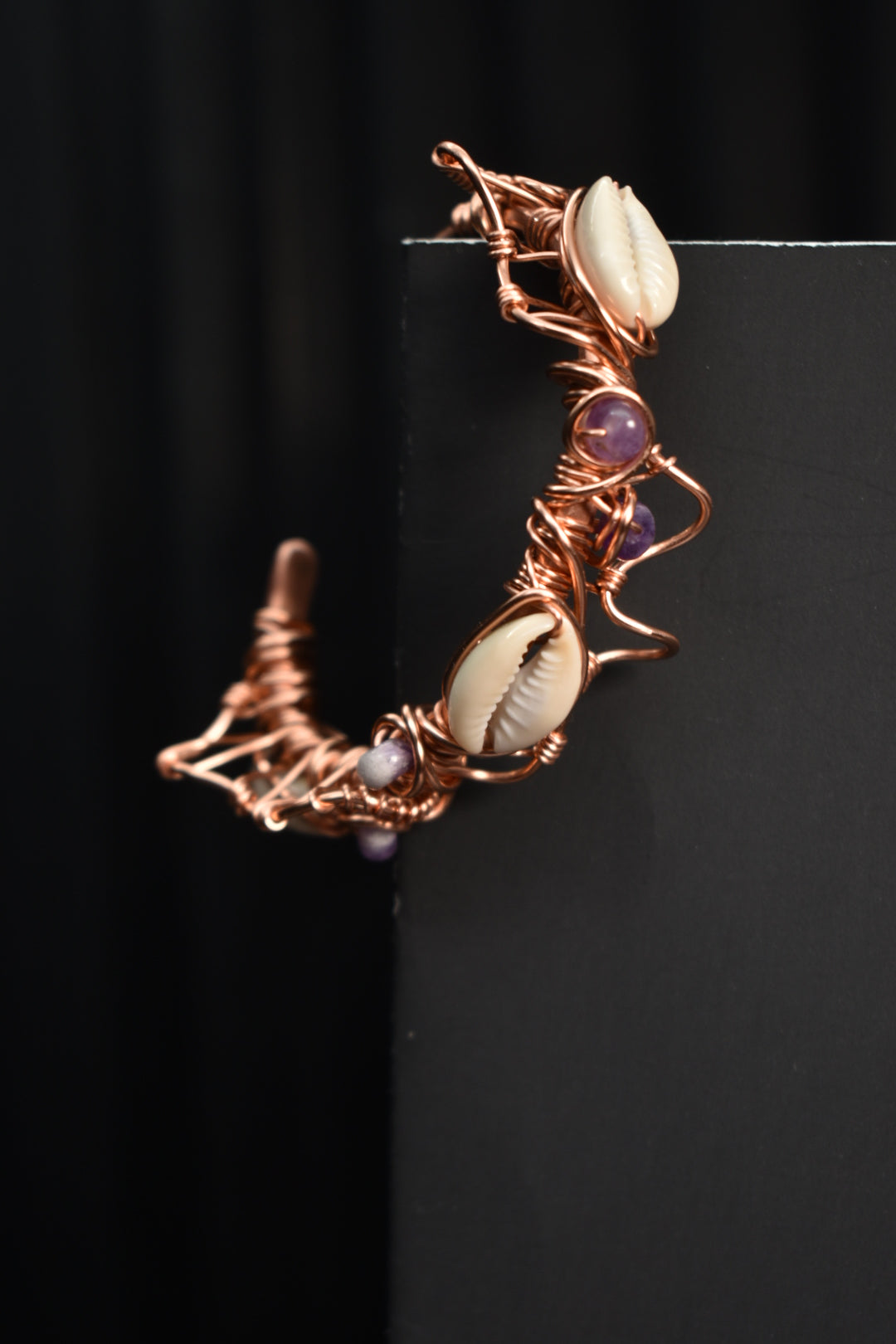 Amethyst and Cowrie Shell — Orbit Current Mistress Copper Cuff - KOSMIK COLLECTIONS