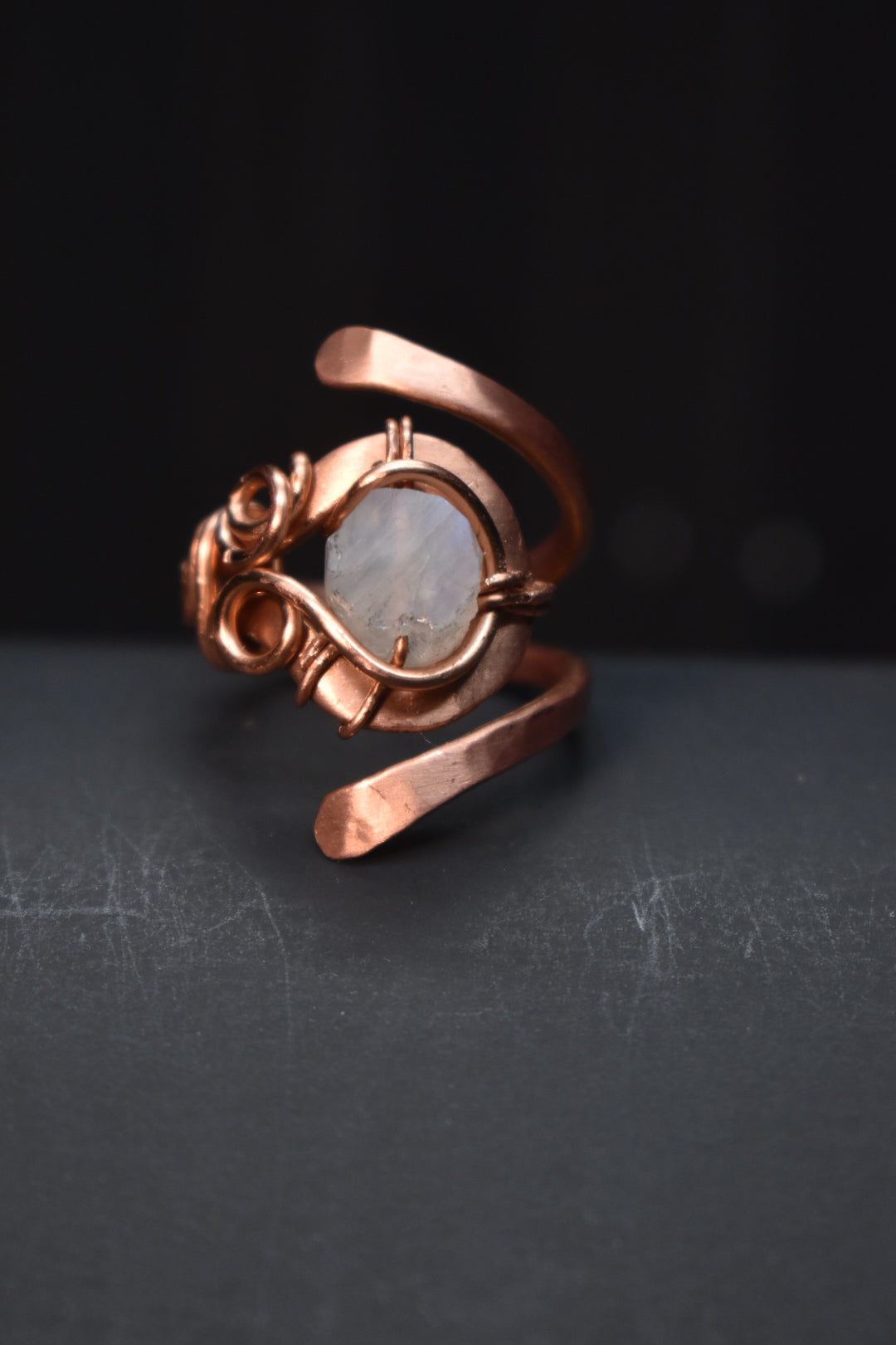 Moonstone- Solar Eye: Copper Adjustable Ring