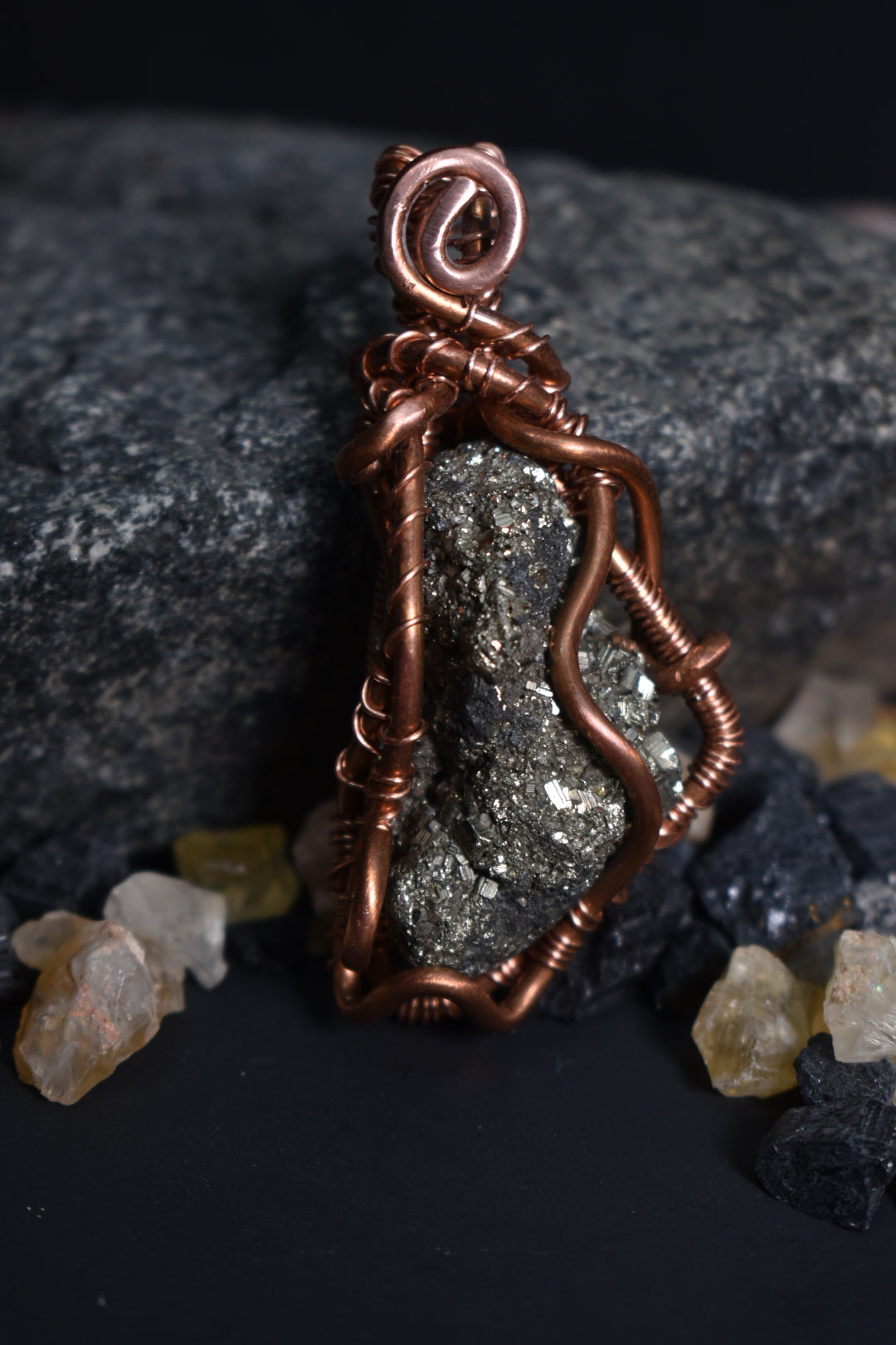 Pyrite- Fallen Star: Copper Pendent Necklace 1 of 1 - KOSMIK COLLECTIONS