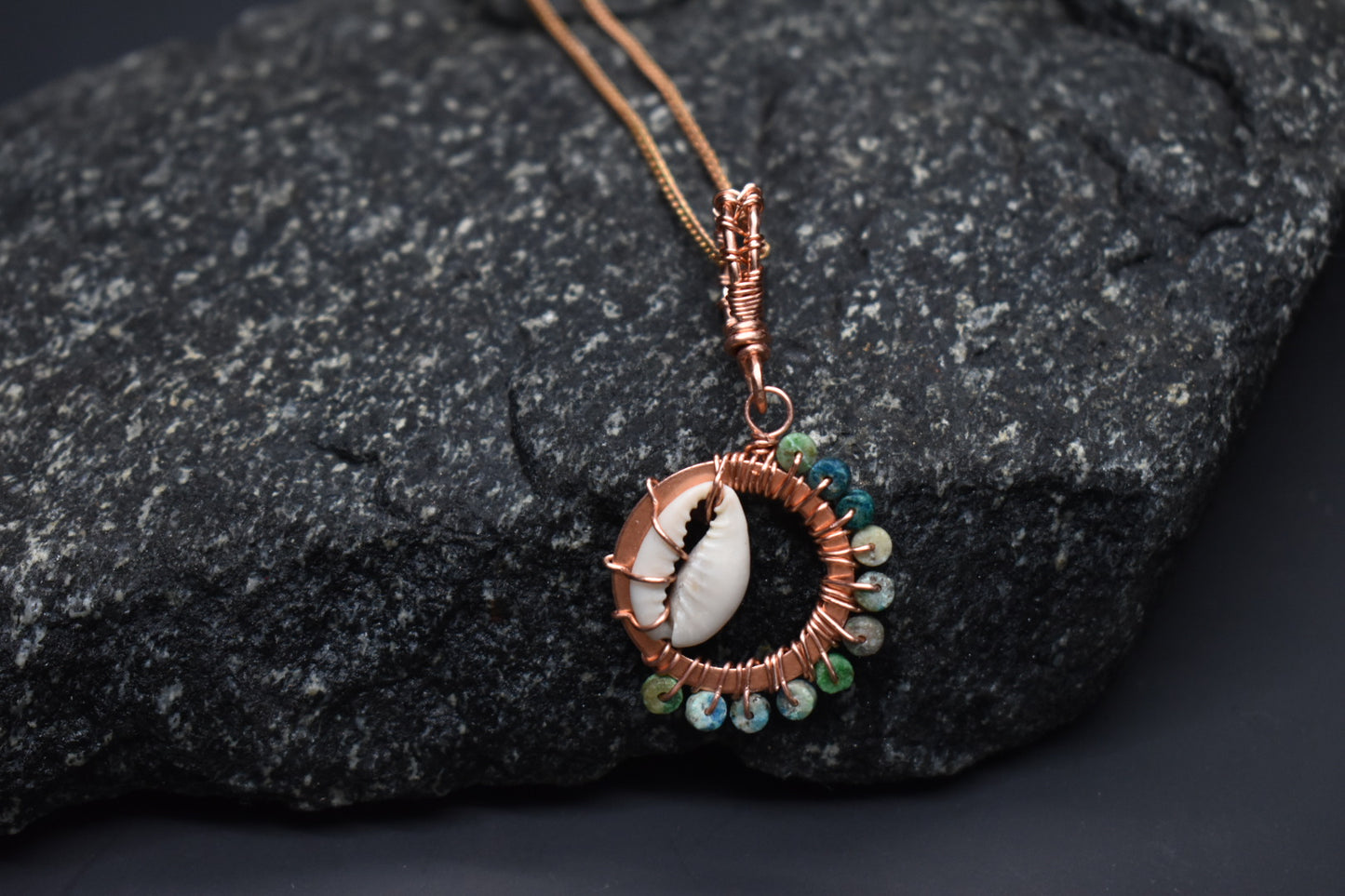 Chrysocolla & Cowrie Shell- Intuitive Compass Pendant