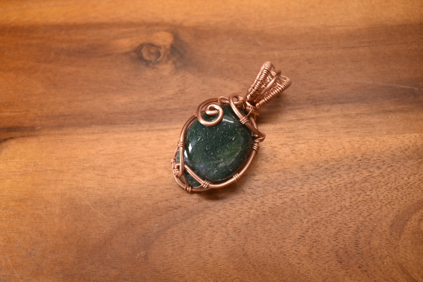 Olive Plum — Moss Agate Copper Pendant