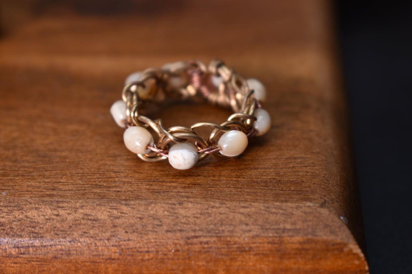 Mother of Pearl Helix DNA —Brass & Copper Ring - KOSMIK COLLECTIONS