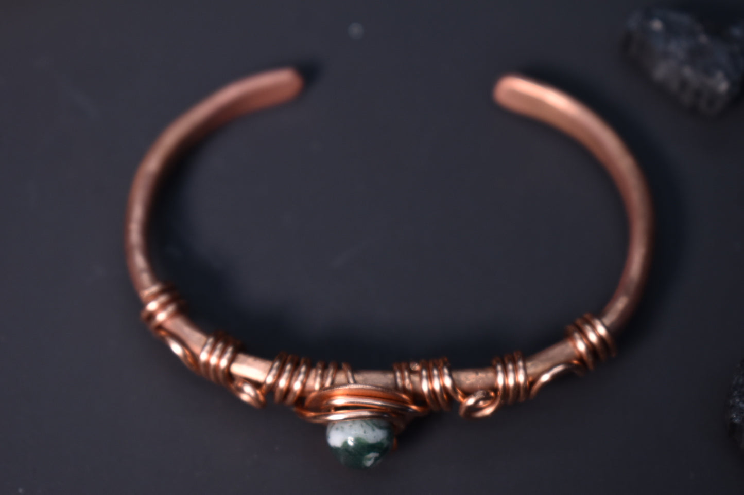 Moss Agate Orbit- Copper Half Cuff Bangles