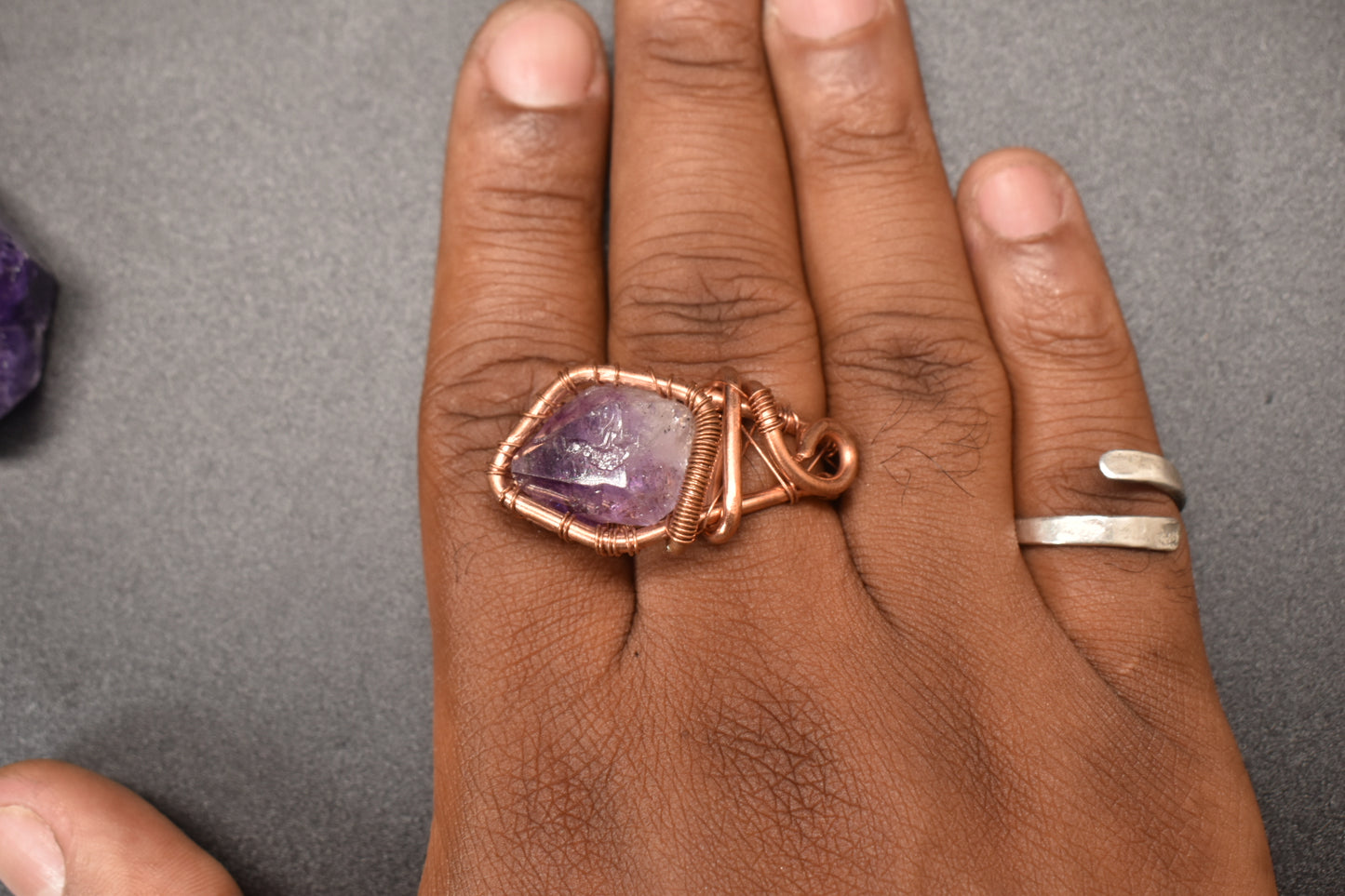 Amethyst — Artistic Copper Ring