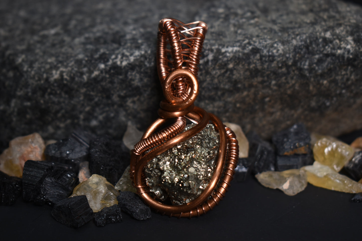 Pyrite- Gilded Core Helix: Copper Pendent Necklace 1 of 1 - KOSMIK COLLECTIONS