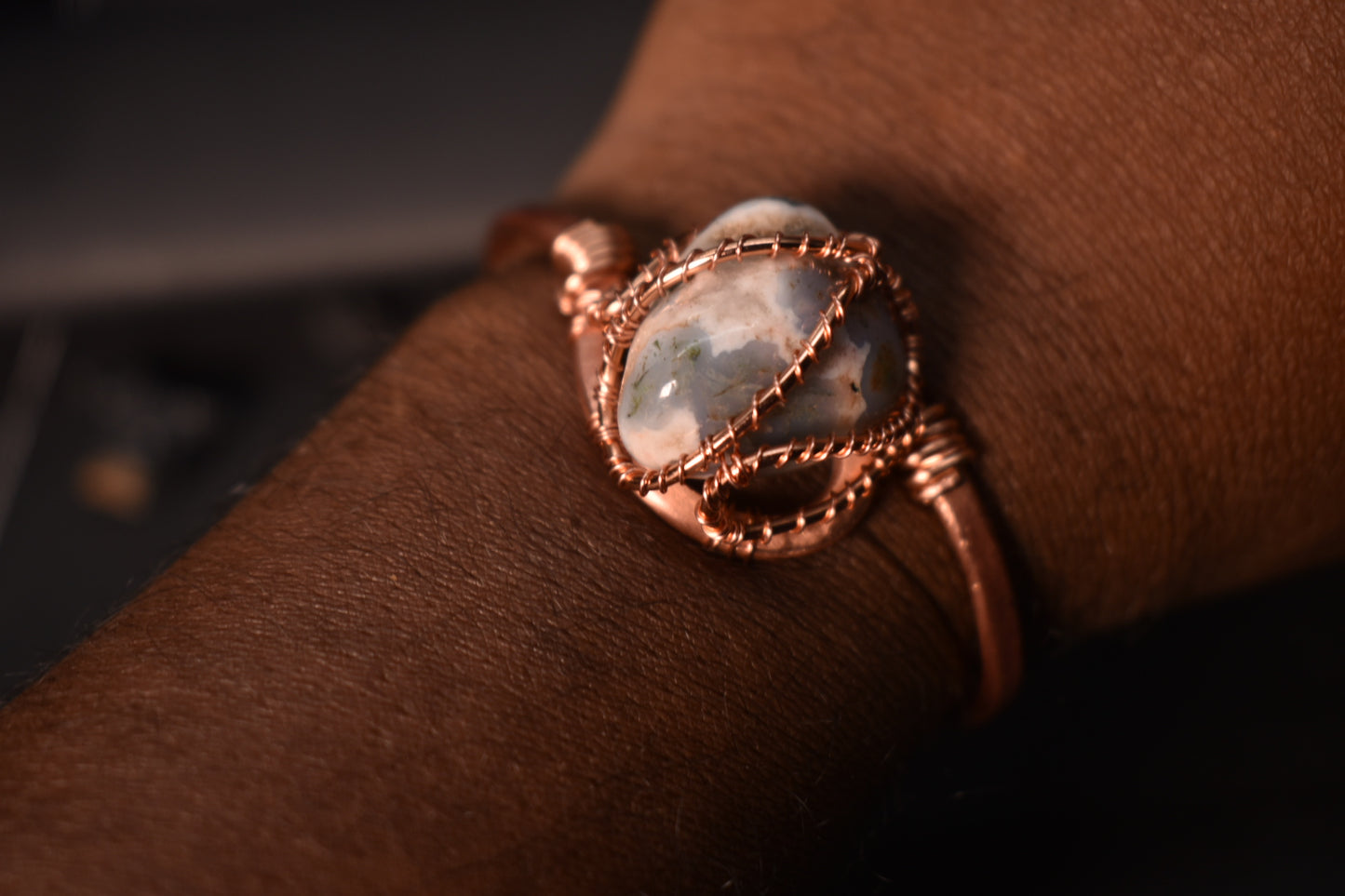 Moss Agate - The Orbit Current: Copper Bangle