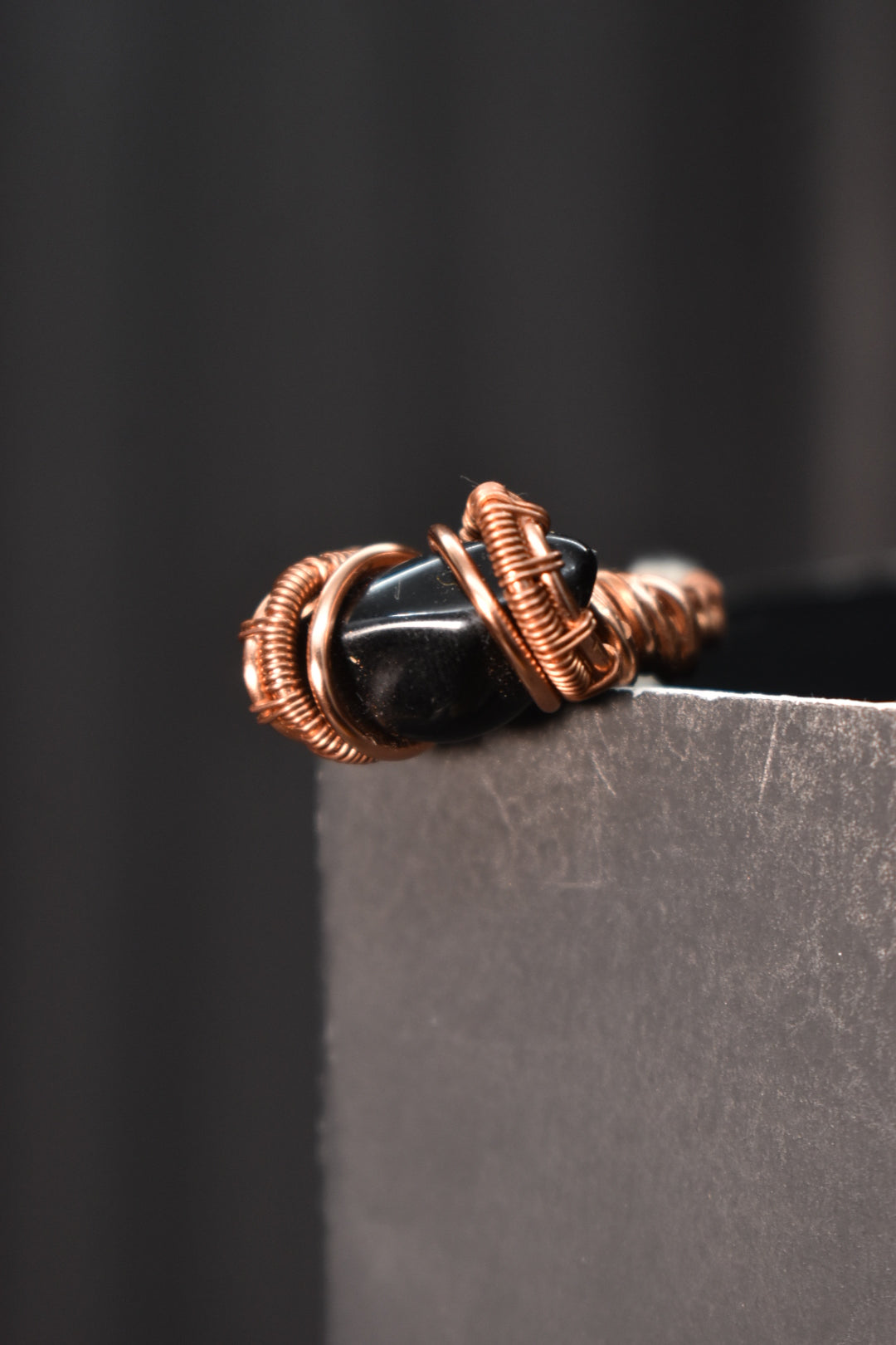Obsidian- Gravity Axis Copper Ring