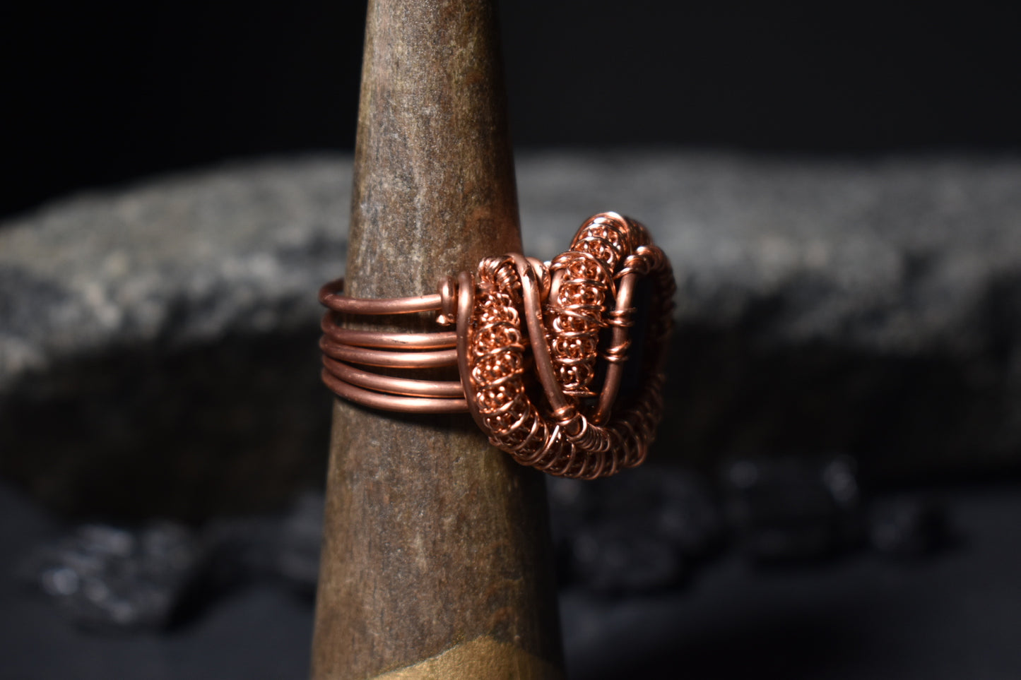 Black Tourmaline- Eclipse Coil Copper Ring - KOSMIK COLLECTIONS