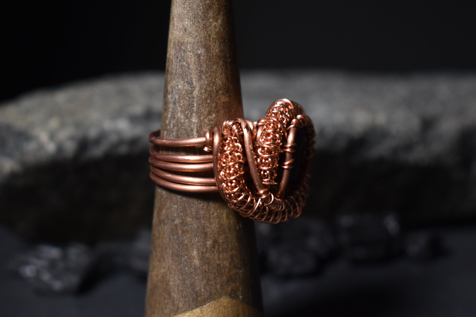 Black Tourmaline- Eclipse Coil Copper Ring - KOSMIK COLLECTIONS