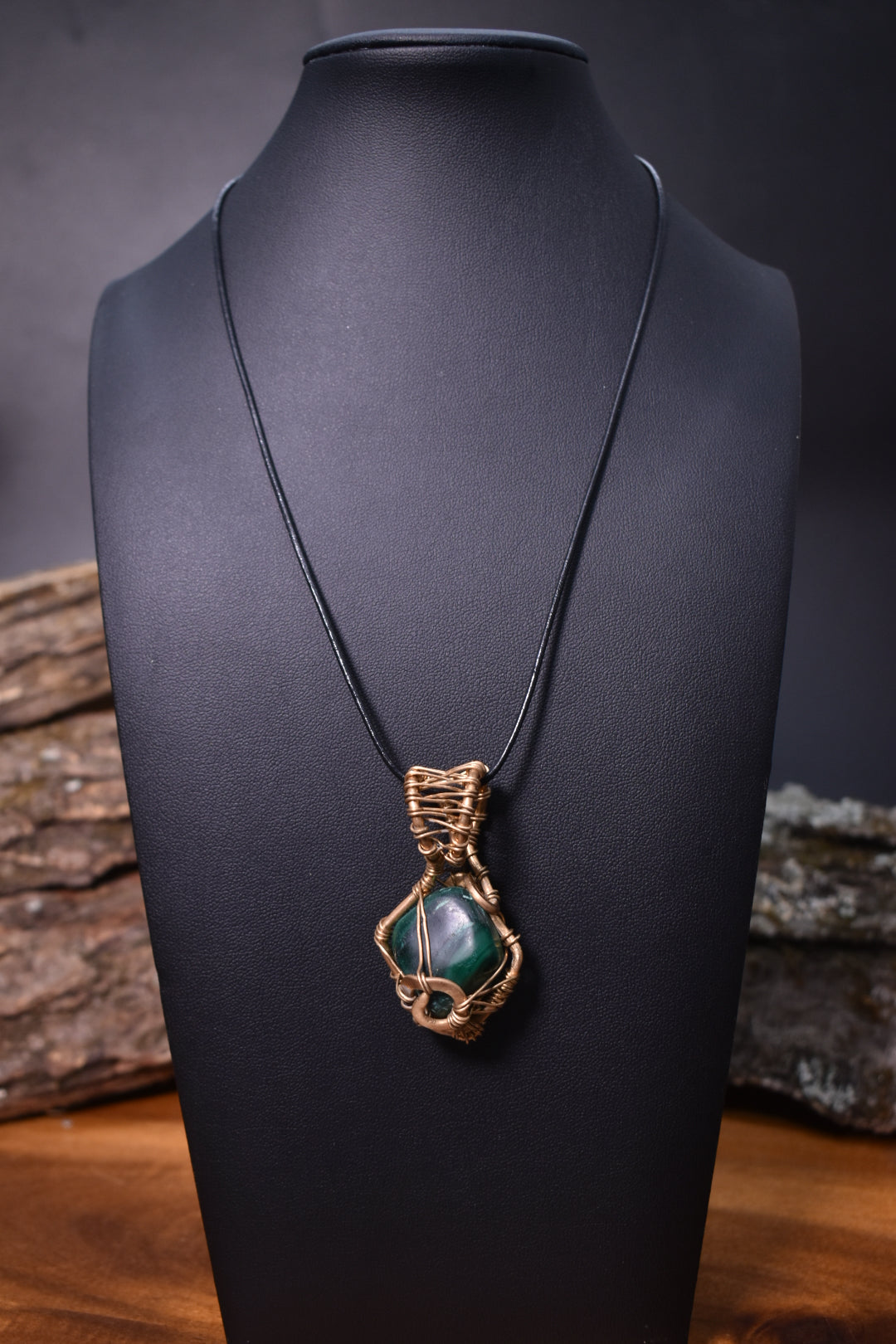 Malachite Prism — Brass Pendant Necklace