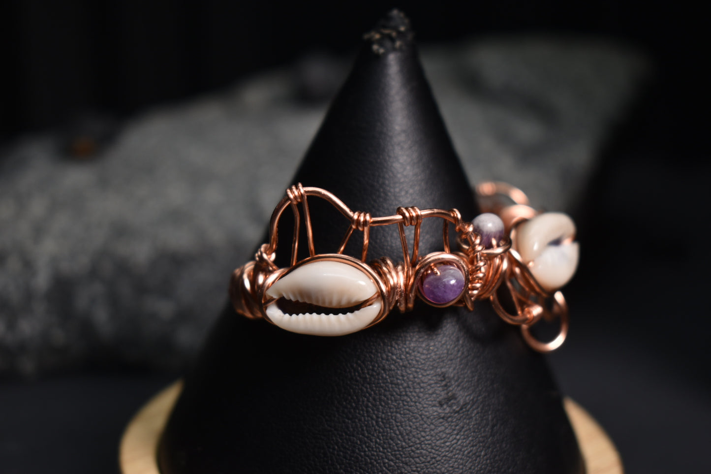 Amethyst and Cowrie Shell — Orbit Current Mistress Copper Cuff - KOSMIK COLLECTIONS