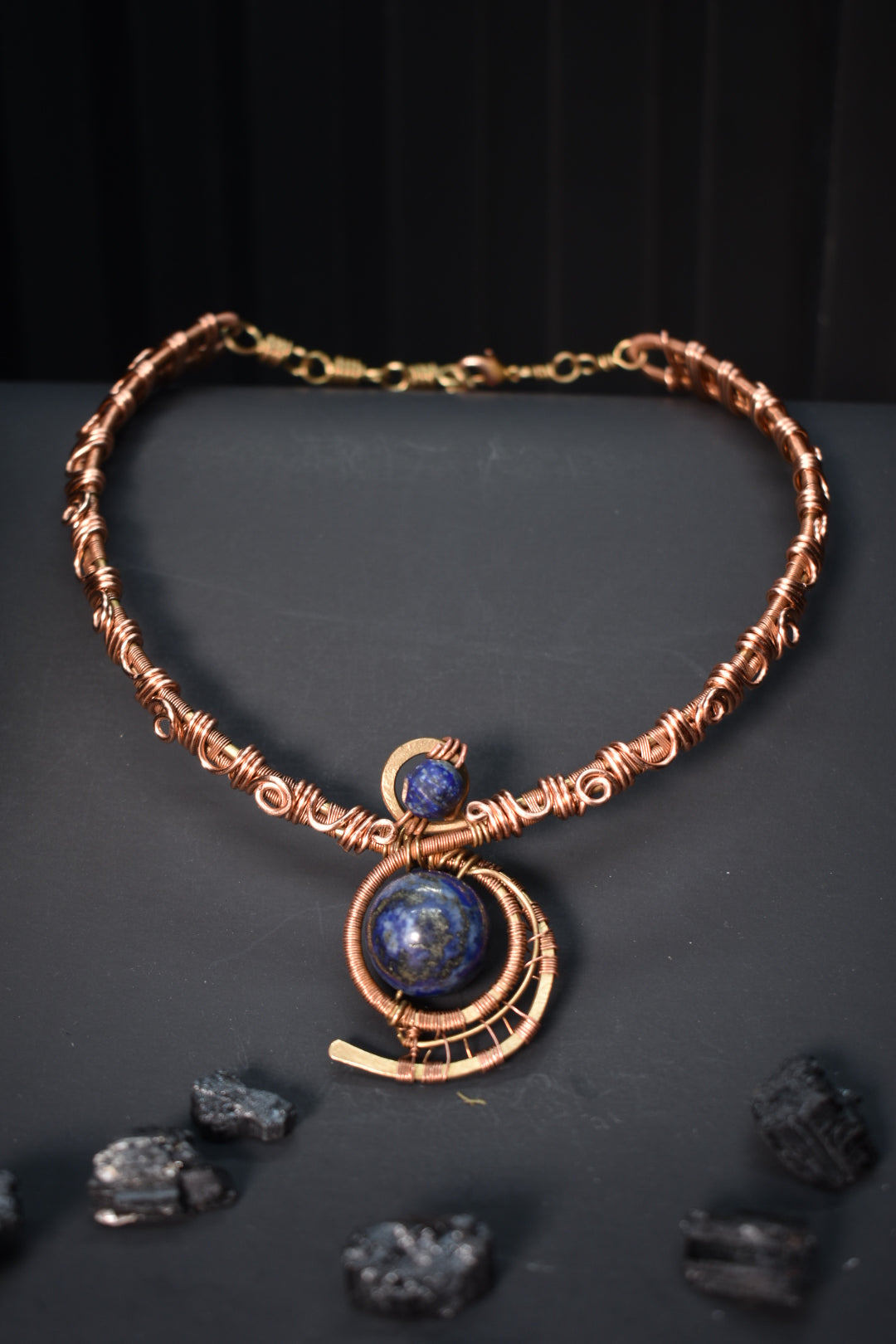 Lapis Lazuli — Retrograde Copper/ Brass Collar Necklace