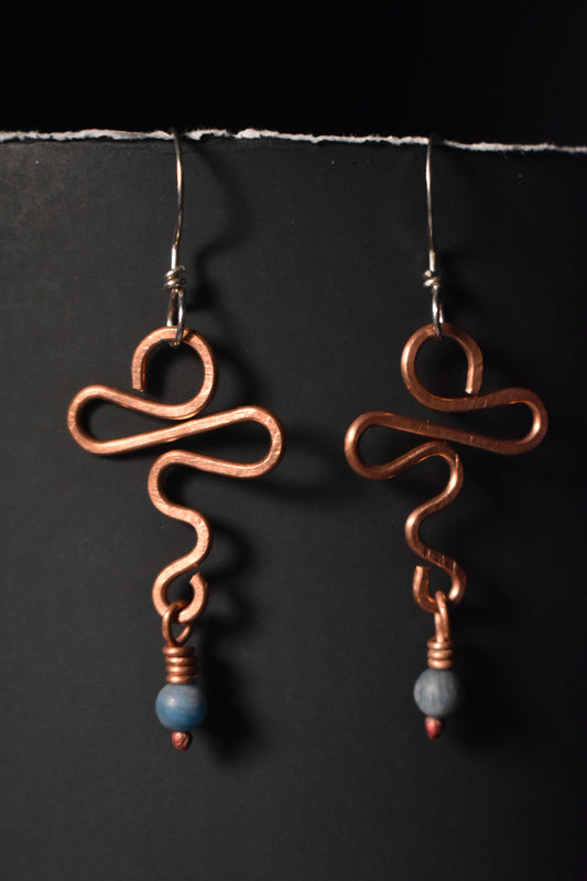 Apatite Artistic Ankh - Copper Earring with Sterling Hooks