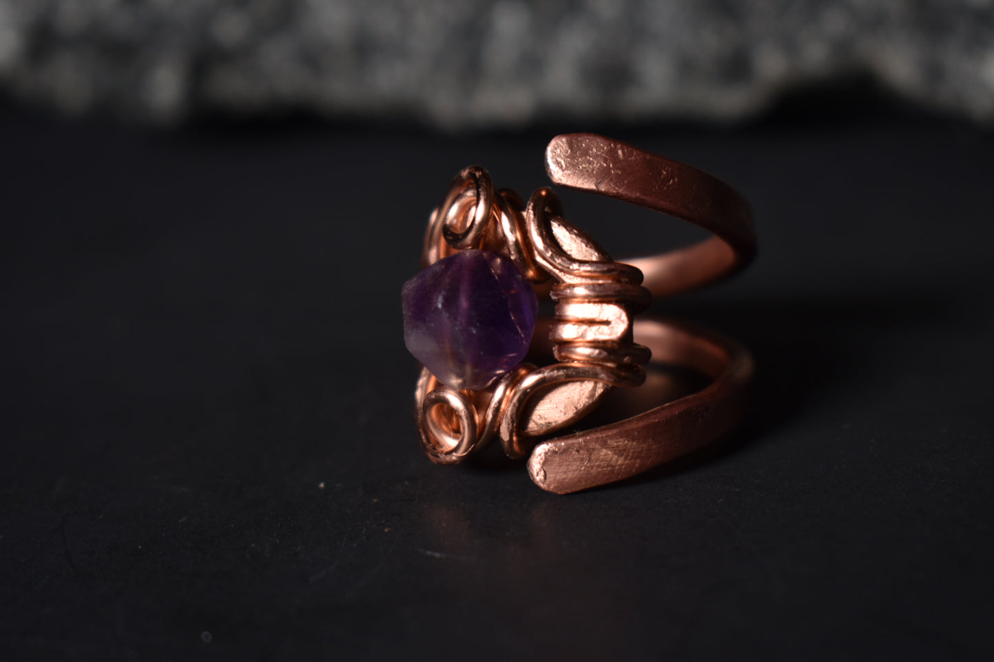 Amethyst-Solar Eye: Copper Ring