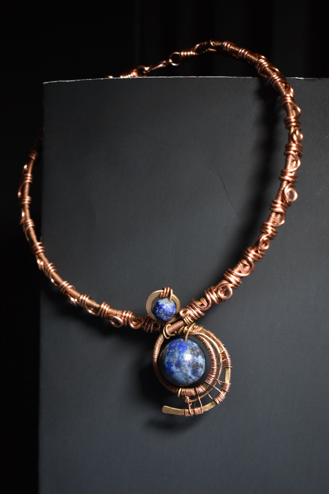 Lapis Lazuli — Retrograde Copper/ Brass Collar Necklace 1 of 1 - KOSMIK COLLECTIONS