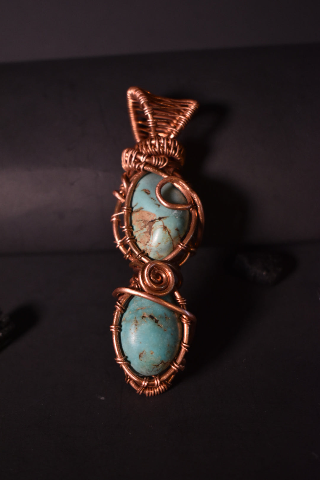 Turquoise-Solar Spiral Talisman: Copper Pendant Necklace