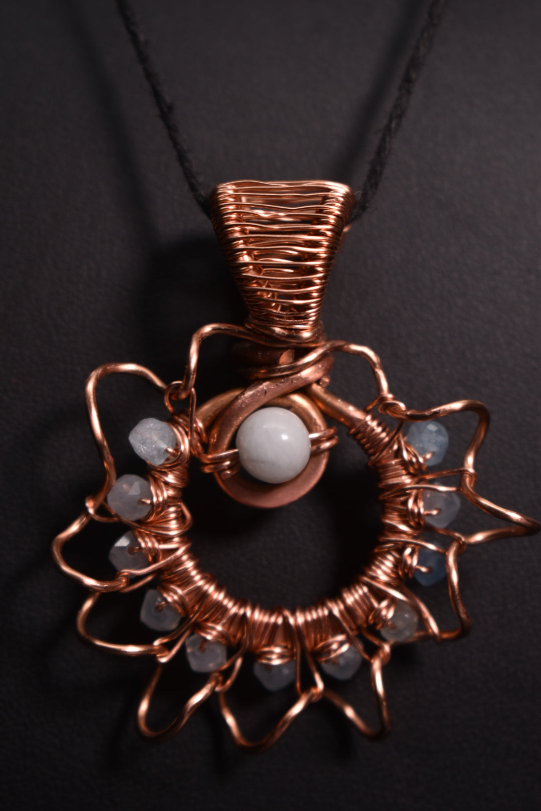Aquamarine-Mandala: Copper Pendant Necklace