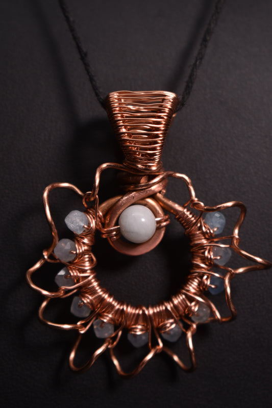Aquamarine-Mandala- Copper Necklace