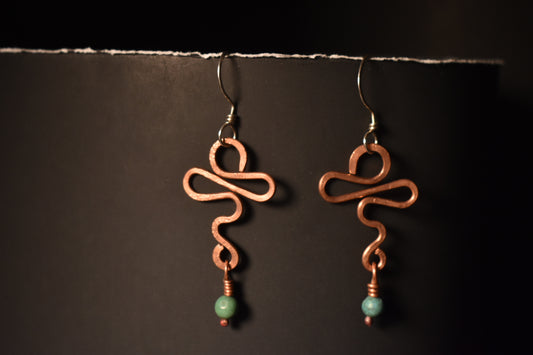 Turquoise Artistic Ankh - Copper Earring with Sterling Hooks