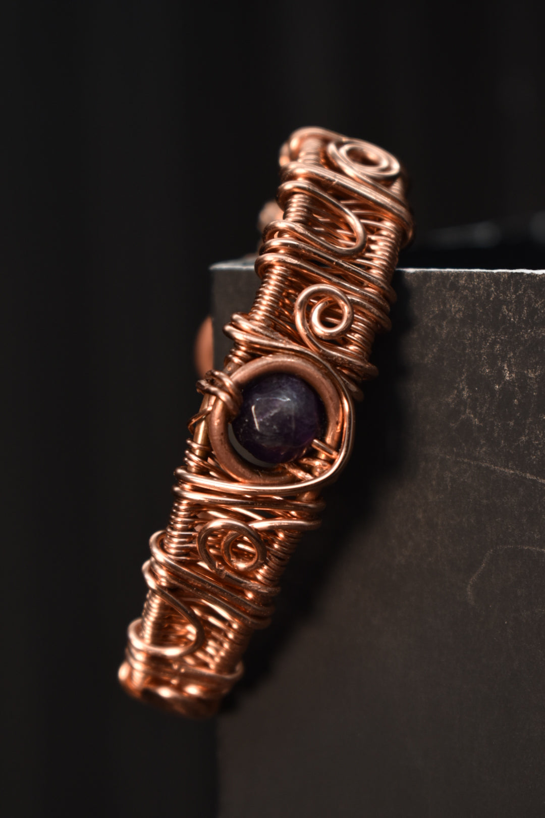 Amethyst - solar Eye of Heru: Copper Bracelet