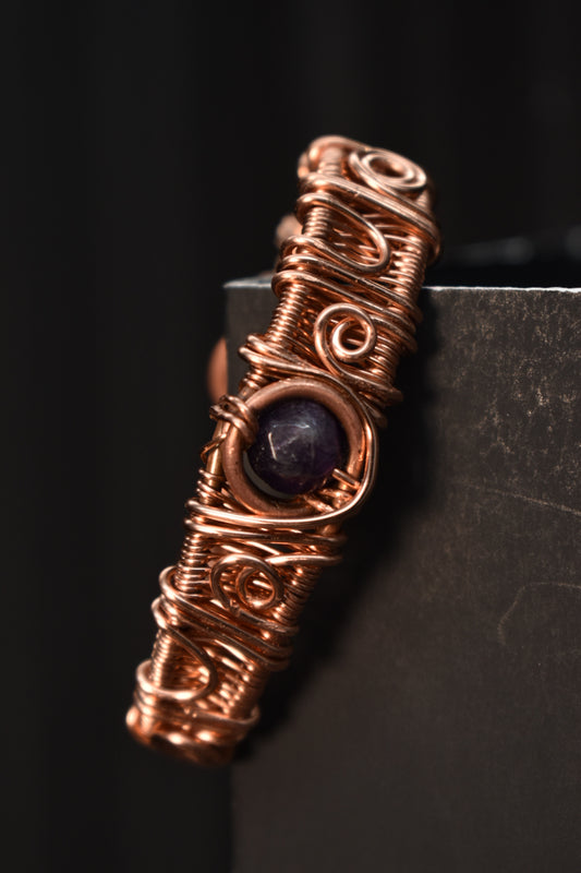 Amethyst - solar Eye of Heru: Copper Bracelet