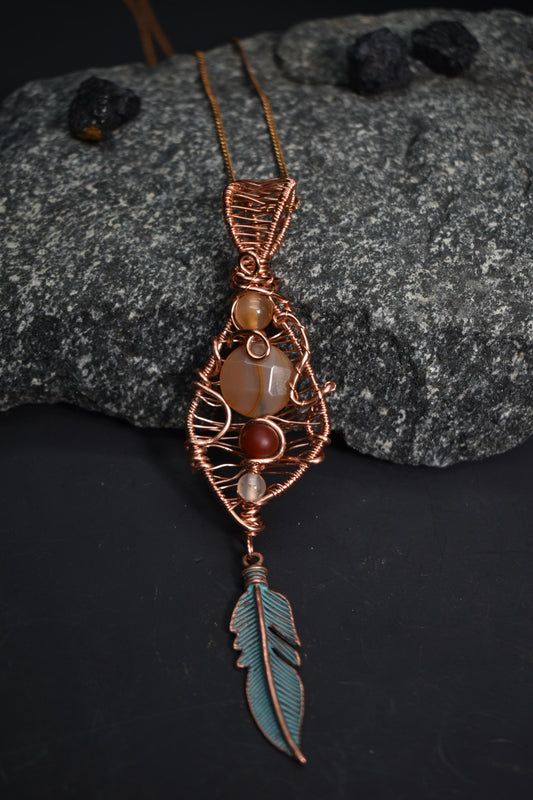 Carnelian Feather Current: Orbit: Copper Pendant