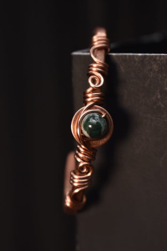 Moss Agate Orbit- Copper Half Cuff Bangles