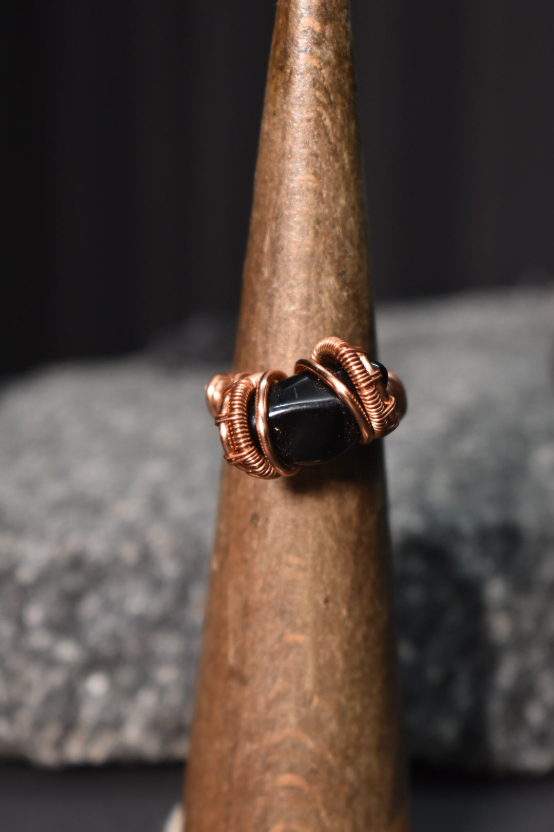 Obsidian- Gravity Axis Copper Ring