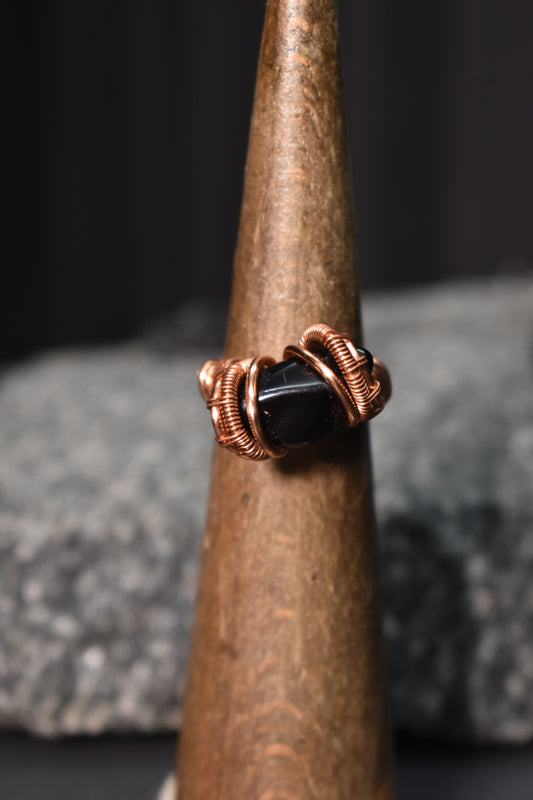 Obsidian- Gravity Axis Copper Ring