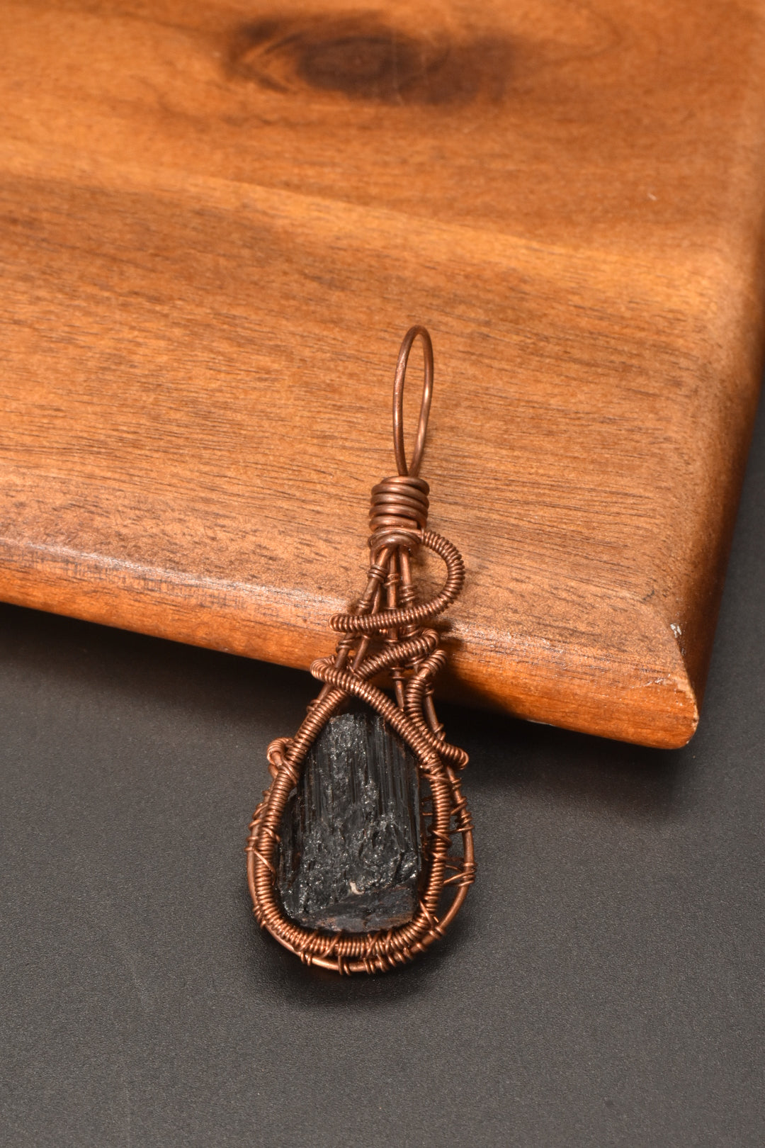 Black Tourmaline Medallion — Copper Pendant Necklace