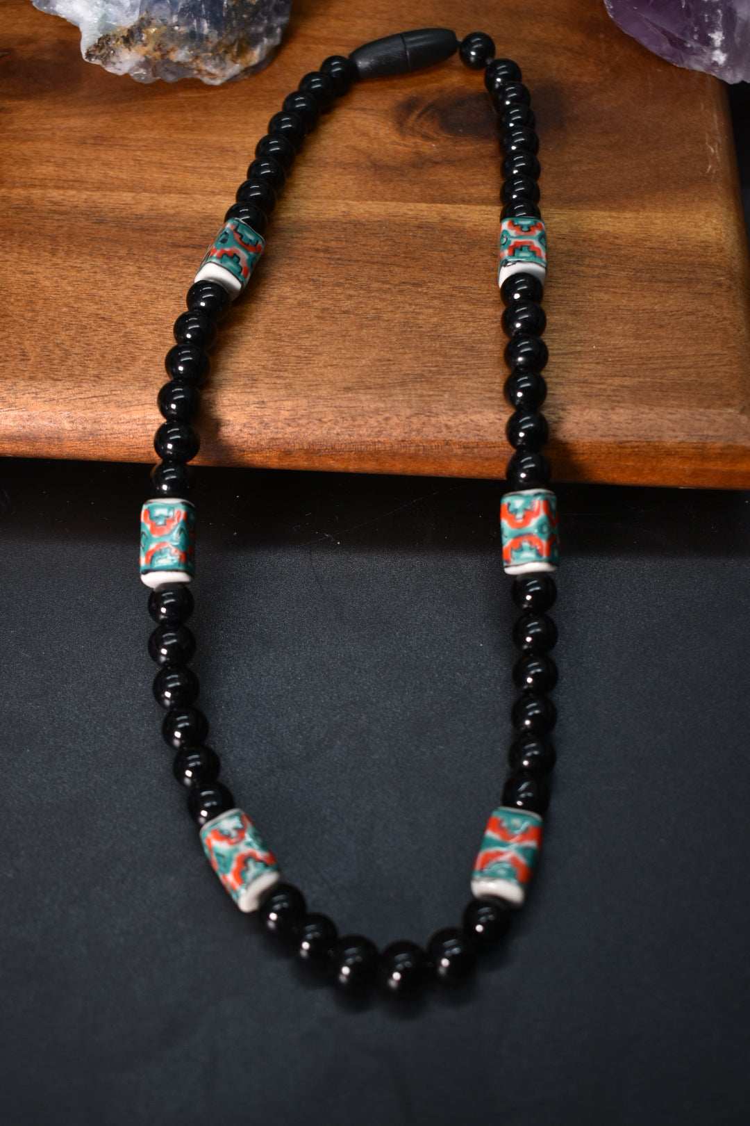 Aztec Landing — Leather & Beaded Glass Necklace - KOSMIK COLLECTIONS