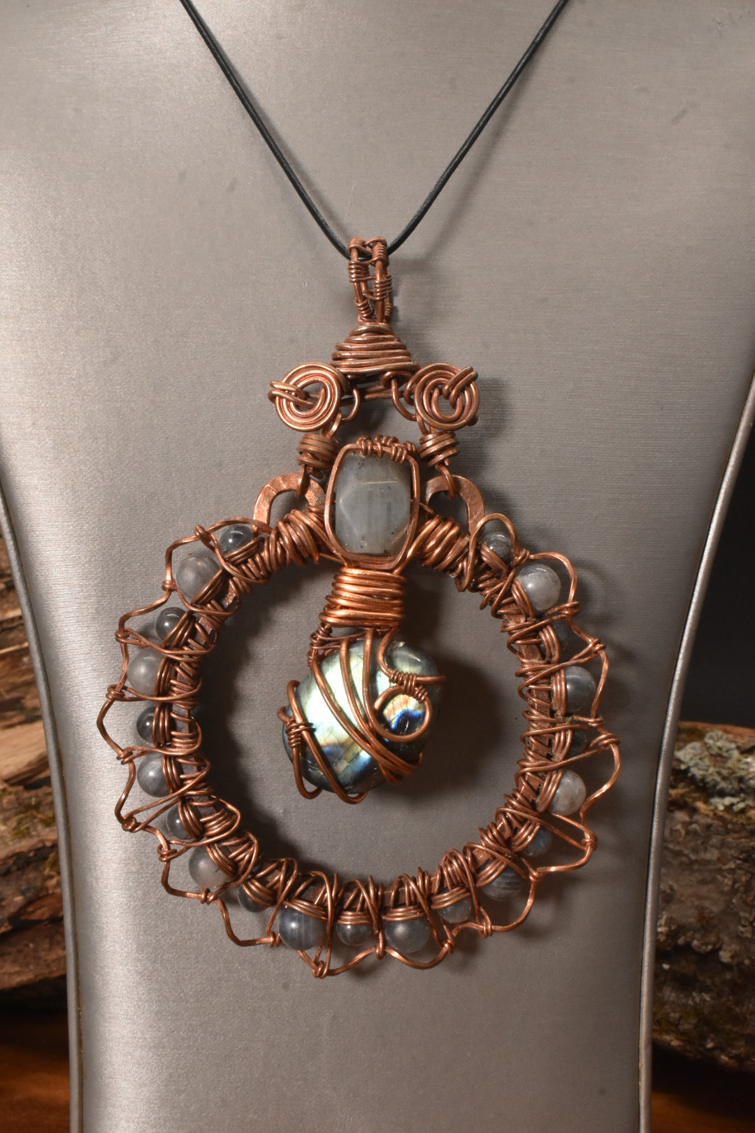 Labradorite-Mandala Copper Pendant