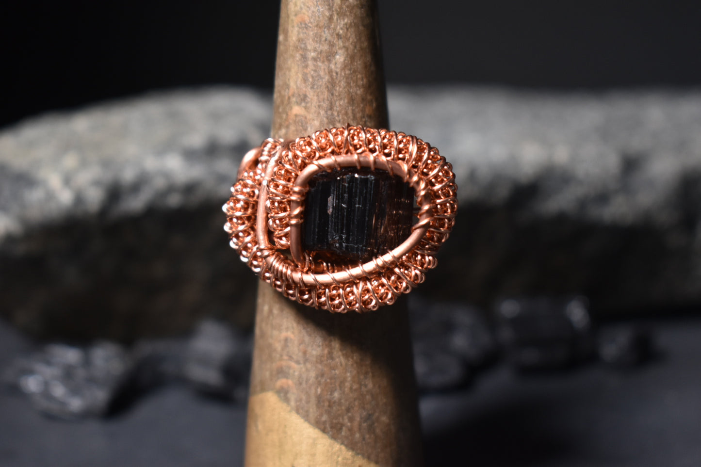 Black Tourmaline- Eclipse Coil Copper Ring - KOSMIK COLLECTIONS