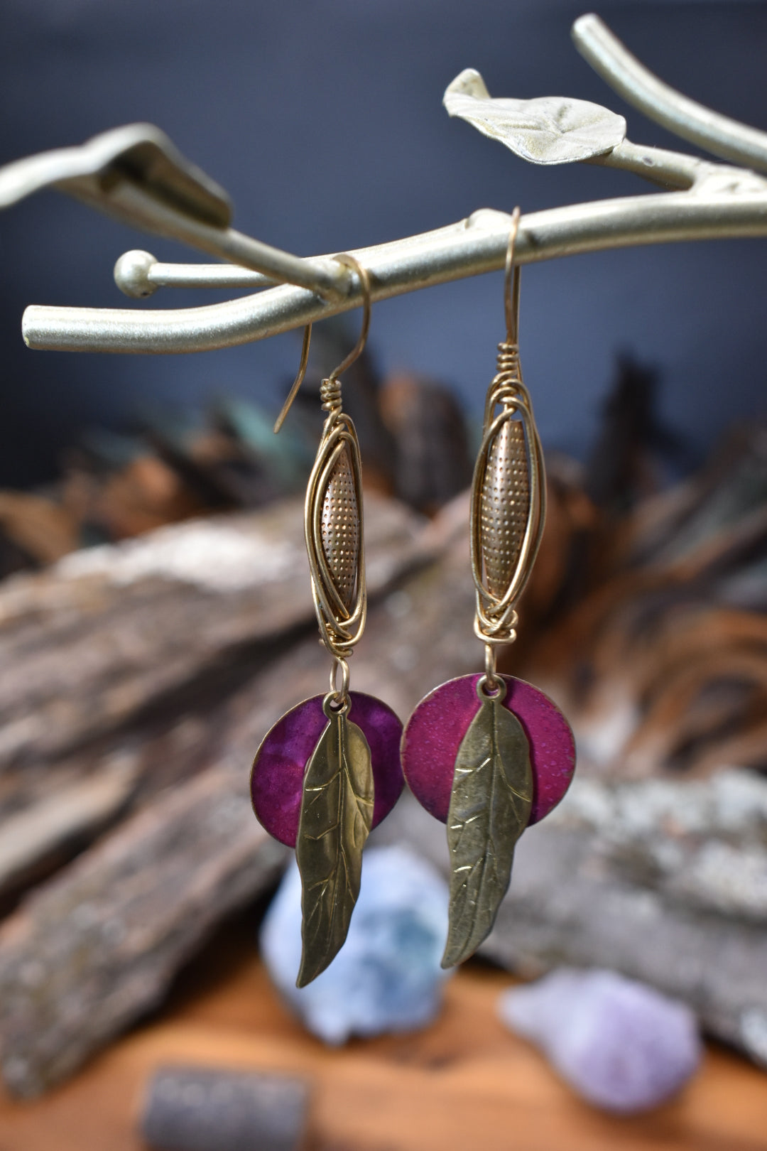 Phoenix Tail — Stainless & Brass Earrings