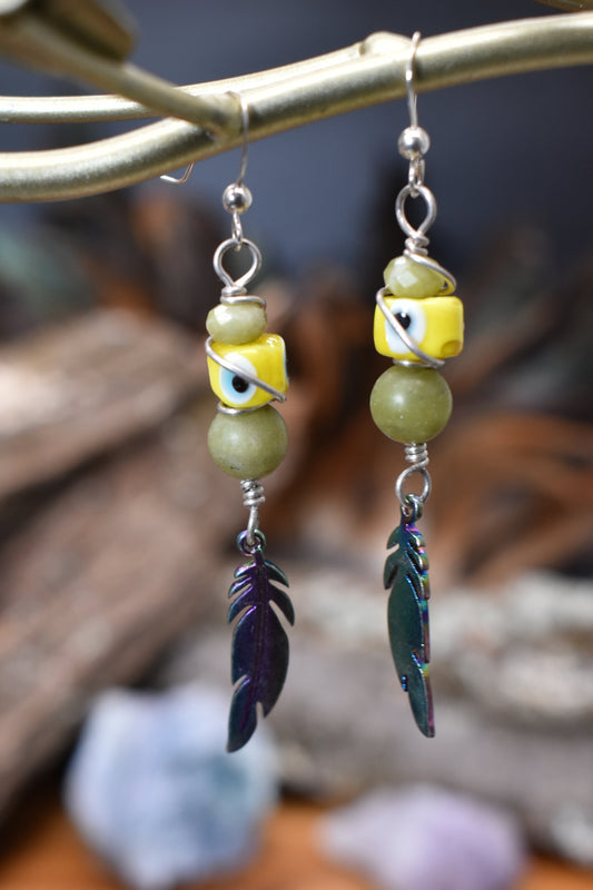 Feathered Eye•Dot — Peridot Sterling Silver Earrings