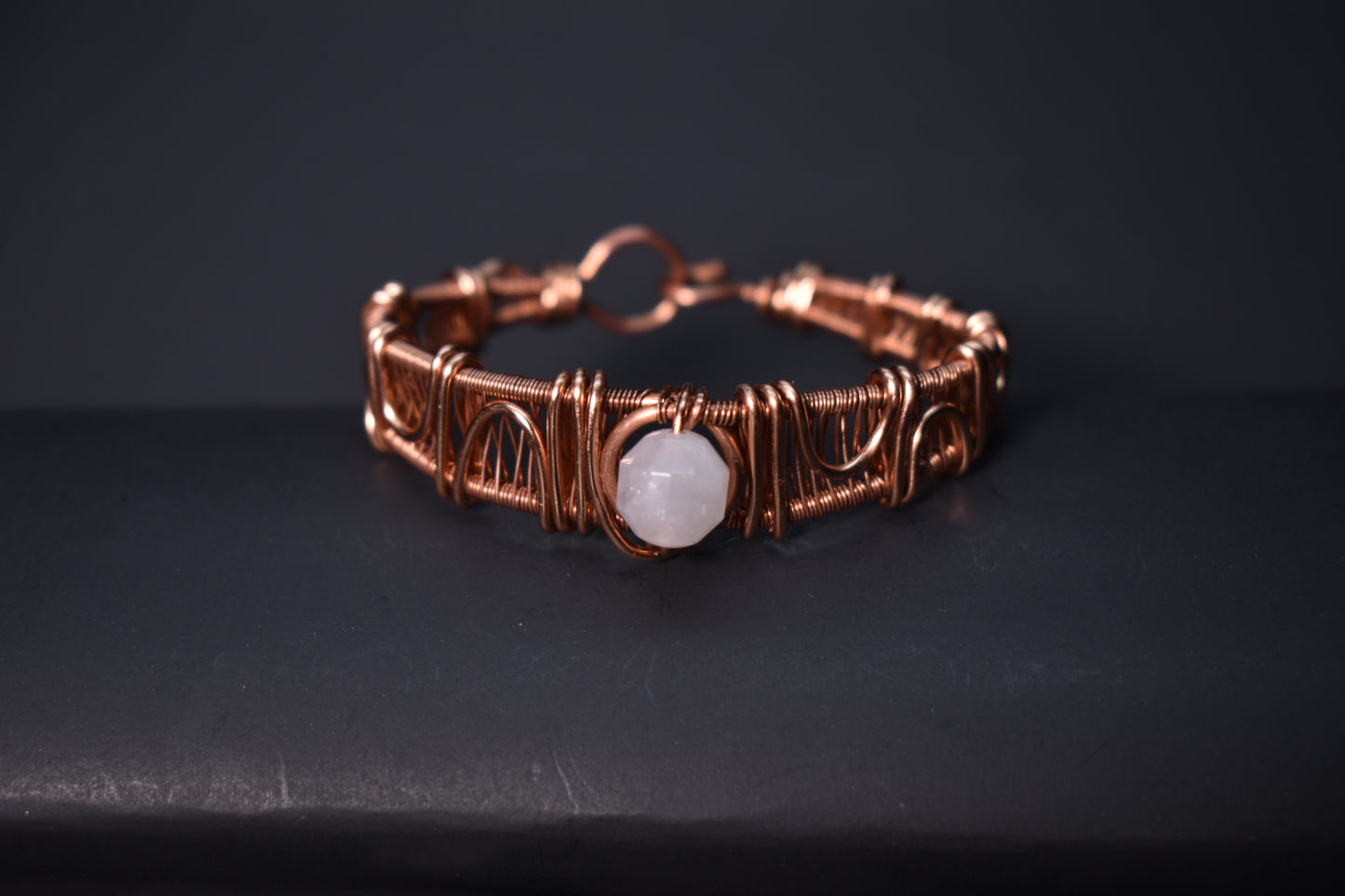 Rose Quartz- Eye of Heru: Copper Bracelet