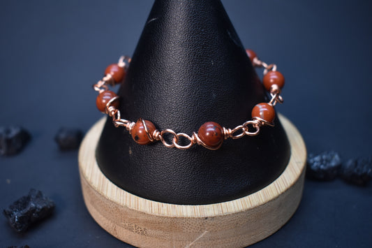 Red Jasper- Orbit: Copper Bracelet