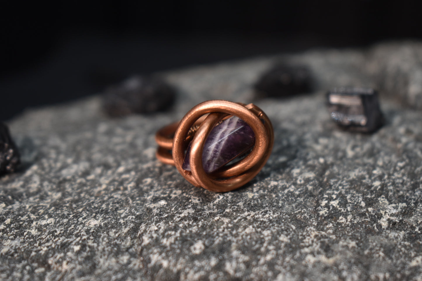 Amethyst- The Veiled Core Copper Ring