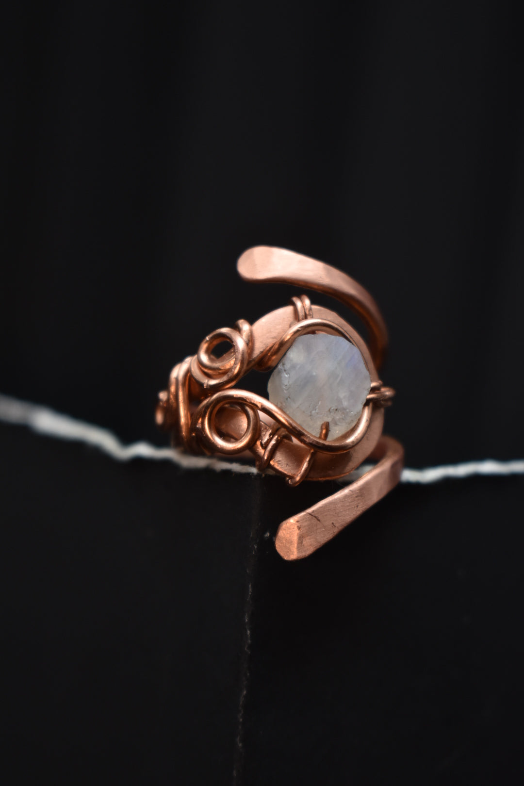 Moonstone- Solar Eye: Copper Adjustable Ring
