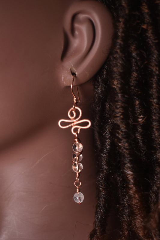 Clear Quartz Spiral Pillar — Copper Earrings